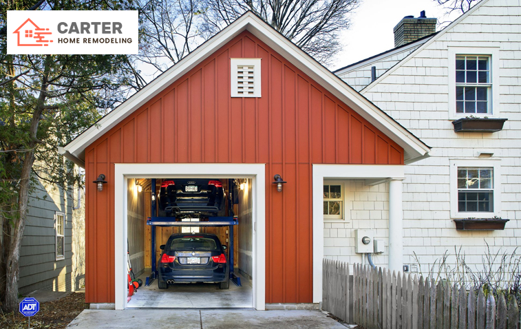 Garage with car