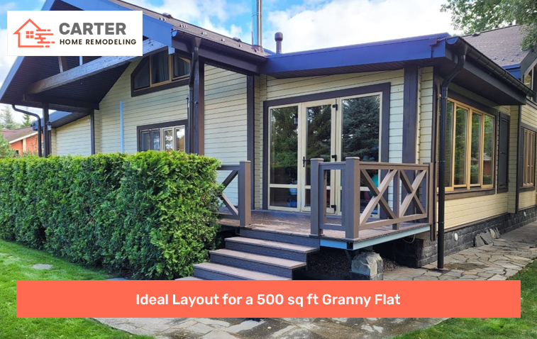 Exterior view of an attached 500 sq ft granny flat layout