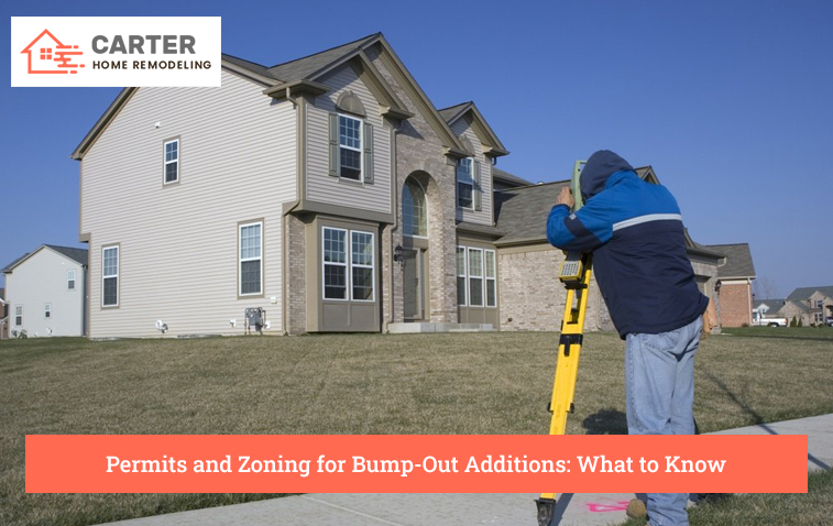 Engineer measuring exterior of house for bump-out addition planning