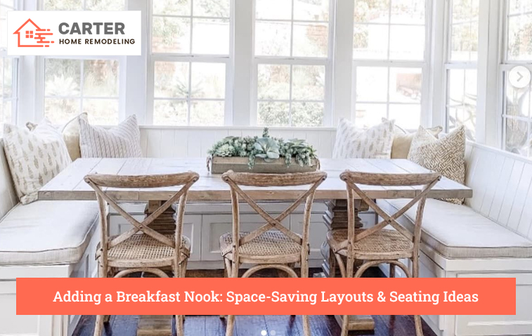 Cozy corner breakfast nook with space-saving seating arrangement and natural light.